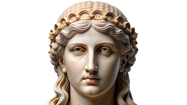 Face statue of Hera goddess of marriage and marital in Greek mythology on transparent background