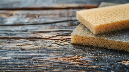 Sanding sheets and sponge for wood or wall sanding with close up shot and space for text