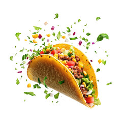 Taco With Floating Ingredients On Transparent Png Background For Vibrant Fast Food Advertisements . Generative ai