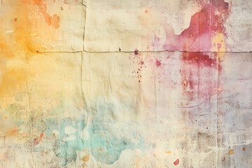 Abstract painted canvas with pastel colors and splattered patterns. Artistic textured background for design.