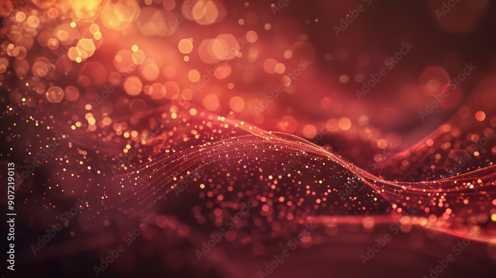 Poster an abstract brown background with soft golden bokeh lights and scattered glitter.