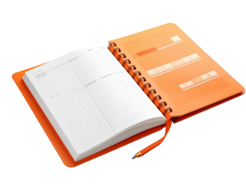 Open Planner Notebook With Pen On Transparent Background