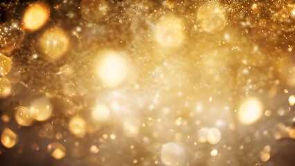 Gold Sparkling Lights Festive Background with Abstract Texture and Bright Twinkling Bokeh Effect.