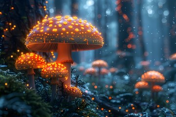 Enchanting Glowing Mushrooms in Mystical Ethereal Forest Landscape