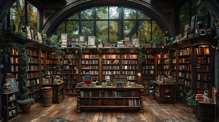 Rustic and Cozy Vintage Bookstore with Shelves of Old Literary Treasures