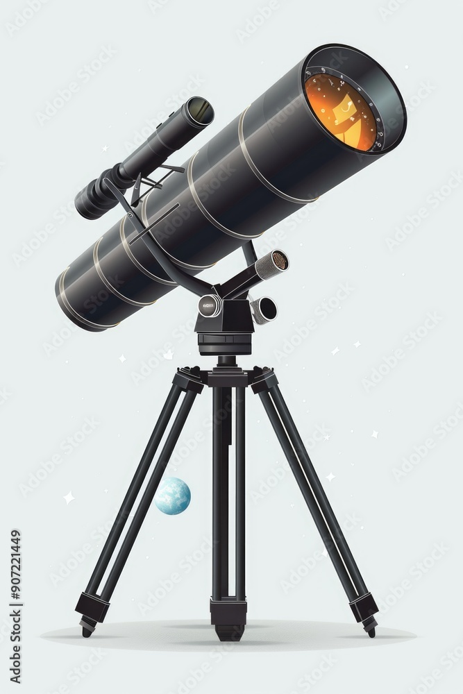 Poster A person uses a telescope on a tripod to observe a planet in the night sky