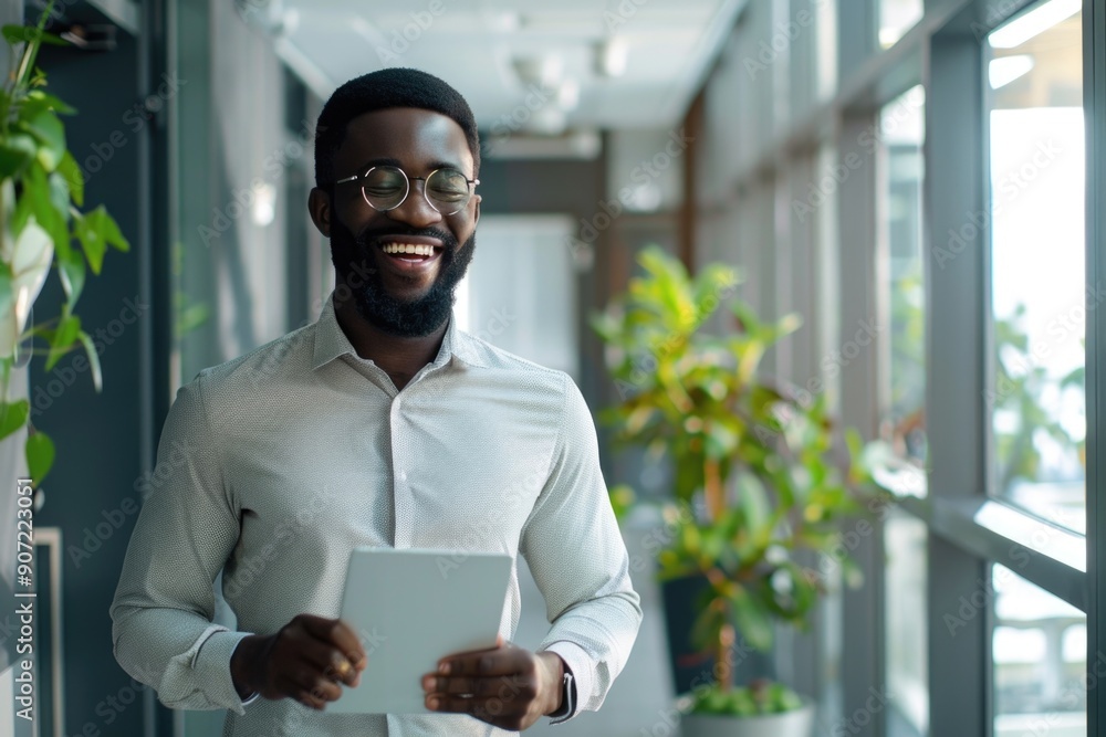 Poster a person using a tablet device