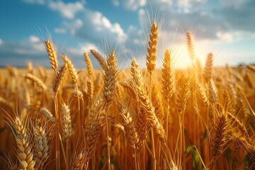 Fototapeta premium Vast,Serene Golden Wheat Fields in Glowing Countryside Landscape