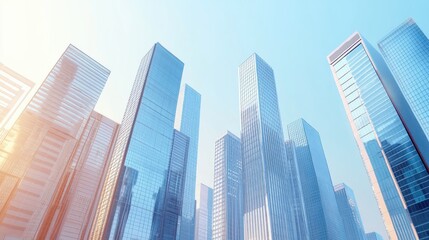 Corporate skyscrapers arranged in a contemporary, abstract style, with clear space for advertising. The modern cityscape design is ideal for promoting business services and urban development.