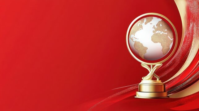 Globe Icon Certificate Design for Global Achievements - Red, White, and Gold Trophy Aesthetic