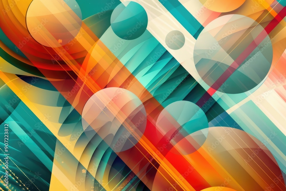 Aufkleber Abstract design featuring colorful circles and lines on a vibrant background, suitable for various creative projects