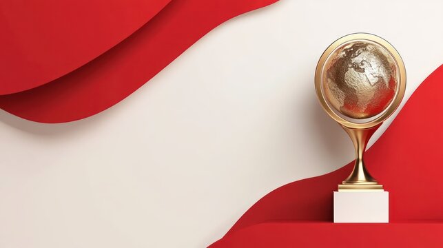 Prestigious Global Awards Certificate with Globe Icon - Red, White, and Gold for International Recognition