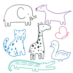 set of  hand drawn cute animals
