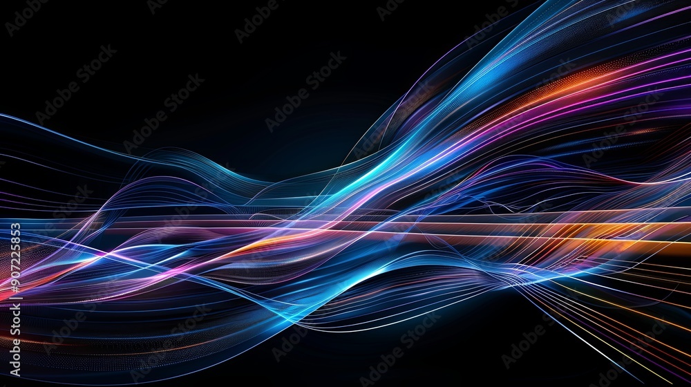 Poster highway 3d background featuring colorful music waves and digital noise, fluid and vibrant, more clar
