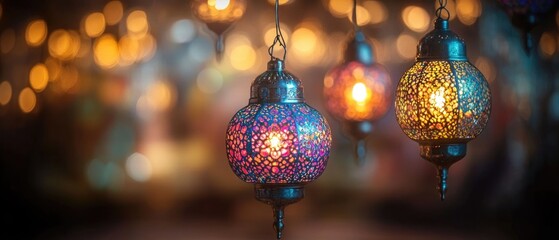 Eid colorful lamps or lanterns for Ramadan and other islamic muslim holidays.