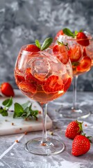 Straberry cocktails with gin and tonic