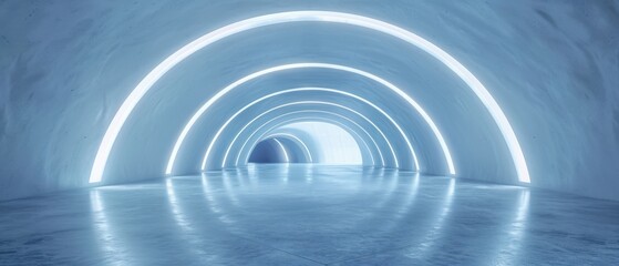 Fototapeta premium Futuristic tunnel with glowing arches and smooth reflective surface, creating a sense of depth and modern design.