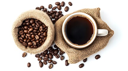 Fototapeta premium A cup of coffee with Coffee beans isolated on a white background, Generative AI 