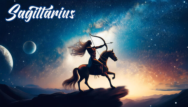 sagittarius zodiac sign constellation with cosmos in the background