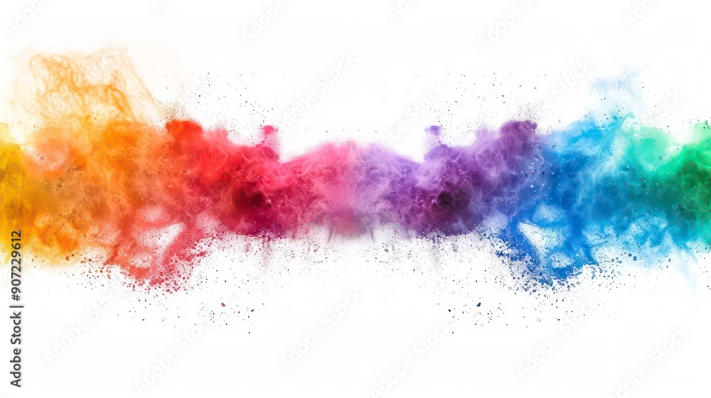 Aufkleber a colorful powder explosion against a white background, creating an abstract and dynamic visual.