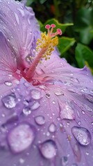 Closeup of raindrops on a delicate flower after a drizzle 