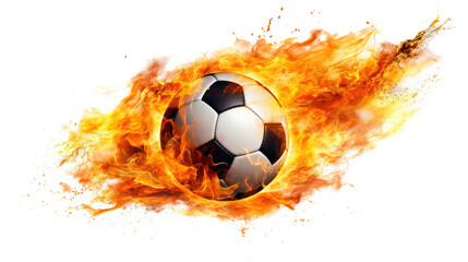 soccer ball with fire isolated on transparent white background, clipping path