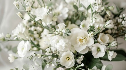 Fototapeta premium details of a wedding bouquet with white buttercups and fresia