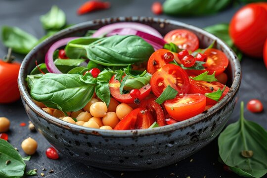 Bowl of Chickpeas, Tomatoes, Basil, and Red Onion - Powered by Adobe