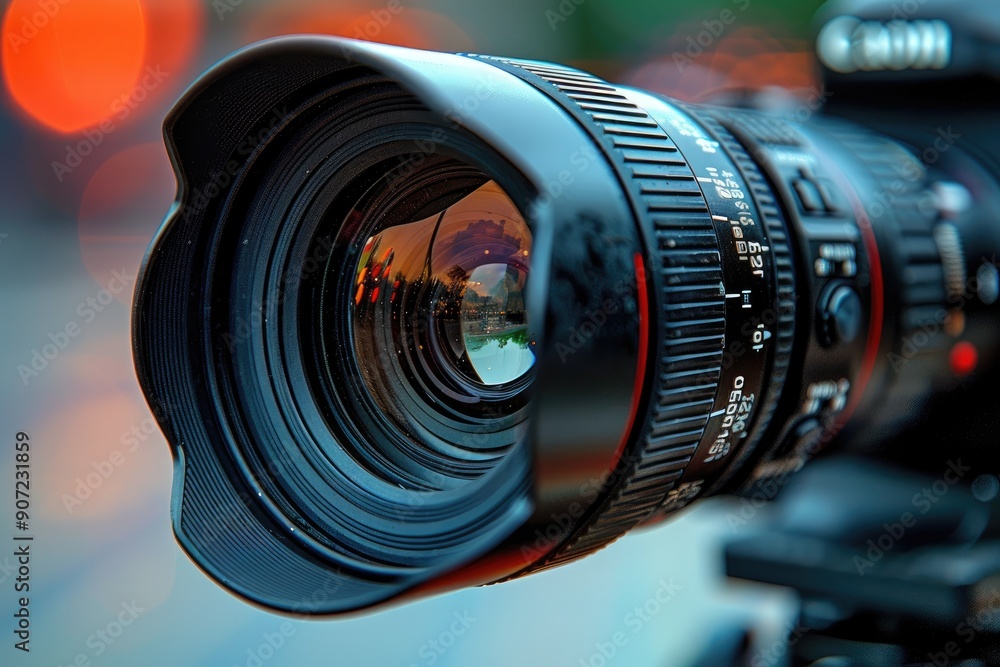 Aufkleber camera lens with out-of-focus bokeh background