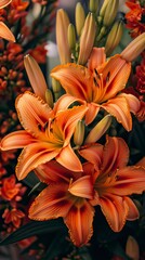 Fototapeta premium Flowers Buffed Lilies, Orange Day Lilies 