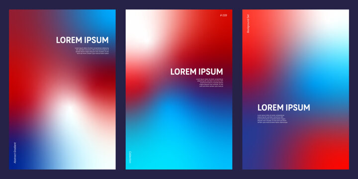 Set of three abstract backgrounds in red white and blue gradient on blank space for modern design