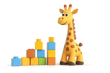 Fototapeta premium Giraffe with colorful building blocks 