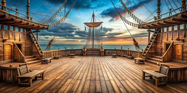Empty pirate ship deck background for theater stage scene, pirate, ship, deck, empty, background, theater, stage, scene, nautical