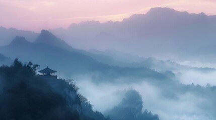 mountains in the fog