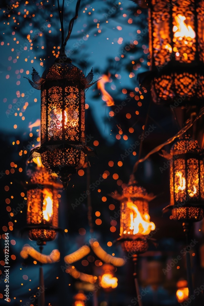 Poster string lights hanging from a tree branch