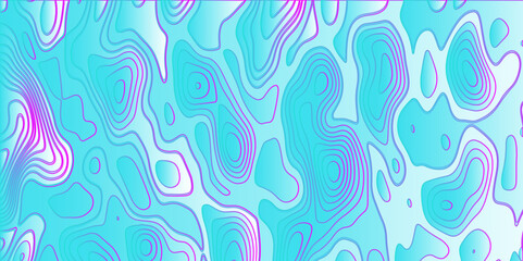  Topographic background and texture, monochrome image. 3D waves, contour background. Topographic map and landscape terrain texture grid. Wavy banner and color geometric form. Vector illustration.