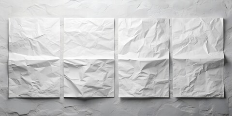 white paper wrinkled poster template ,blank glued creased paper sheet mockup. empty paper mockup