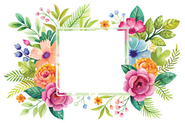 Watercolor Floral Frame with Blank Square