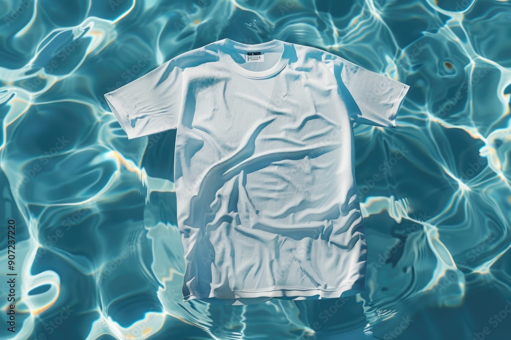 Poster a white t-shirt floats on the surface of a pool of water, creating a unique and intriguing visual