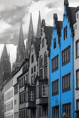 Naklejka premium A classic black and white photo of a row of old buildings with a simple description