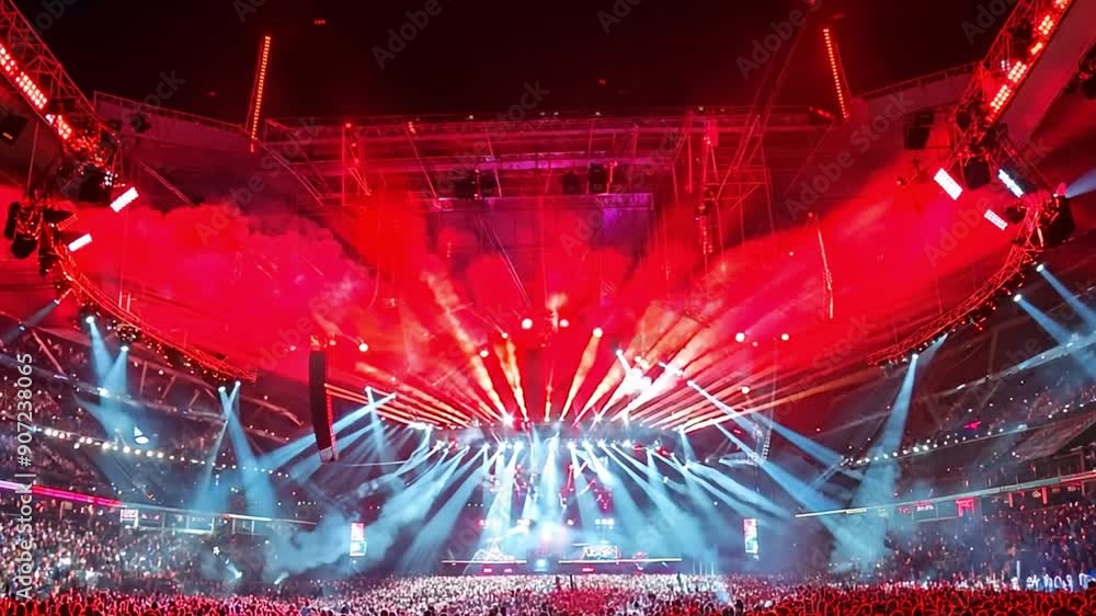 Poster A massive audience enjoys an electrifying concert with striking lighting effects illuminating the stage and arena in a dynamic display.
