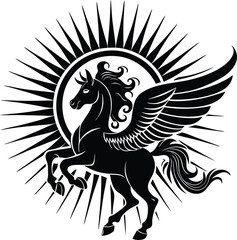 Fototapeta premium A stylized silhouette of a winged horse in a dynamic rearing pose