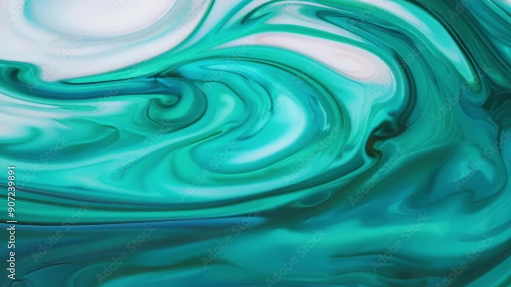 Poster liquid swirls of teal and turquoise merge gracefully creating a calming and enchanting color transit