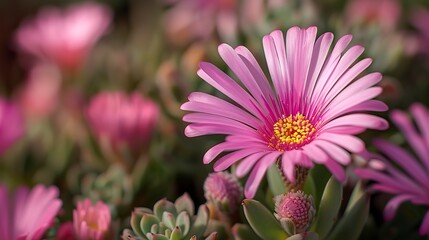 Obraz premium Pink Delosperma cooperi in macro slider 