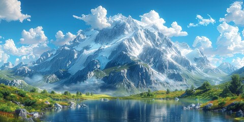 Fototapeta premium Majestic Mountain and Tranquil Lake