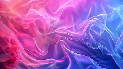 Obraz premium Abstract wave in iridescent soft neon shades, pink, purple, blue. Waves of smoke or fabric flying in the wind. Iridescent fabric, holographic texture. Banner background with space for text