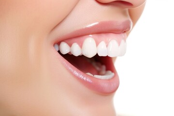 Obraz premium Smiling woman with white teeth holding a white toothbrush, beauty and dental care concept