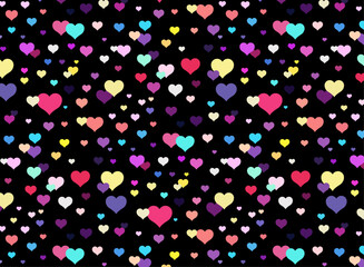 カラフルなたくさんのハートのポップなシームレスパターン