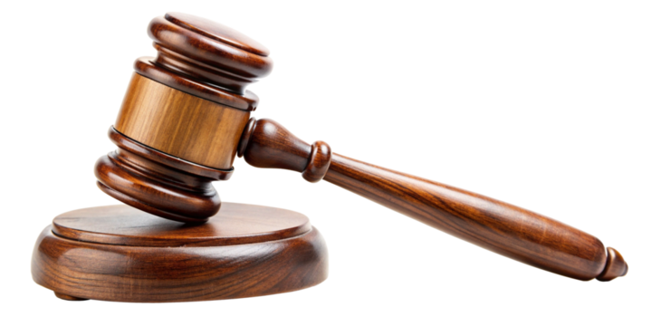 Wooden Judge Gavel on White Background in Courthouse