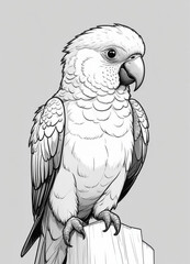 Obraz premium It is a cute parrot, with big pretty eyes, simple outlines and shapes, a coloring page black and white comic book flat vector, and a white background